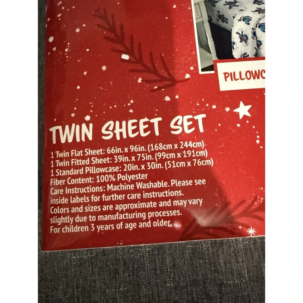 Disney Lilo & Stitch Twin Sheet Set Holiday 3 Piece Set Christmas Sheets New